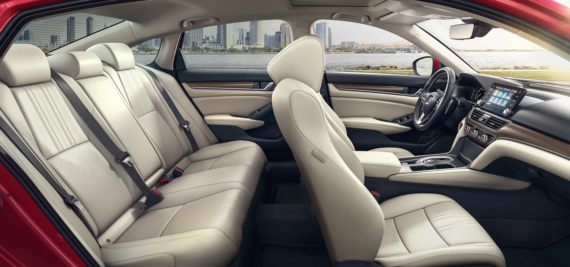 2021 Honda Accord Interior Accord Touring 2.0T interior shown in Radiant Red Metallic with Ivory Leather.