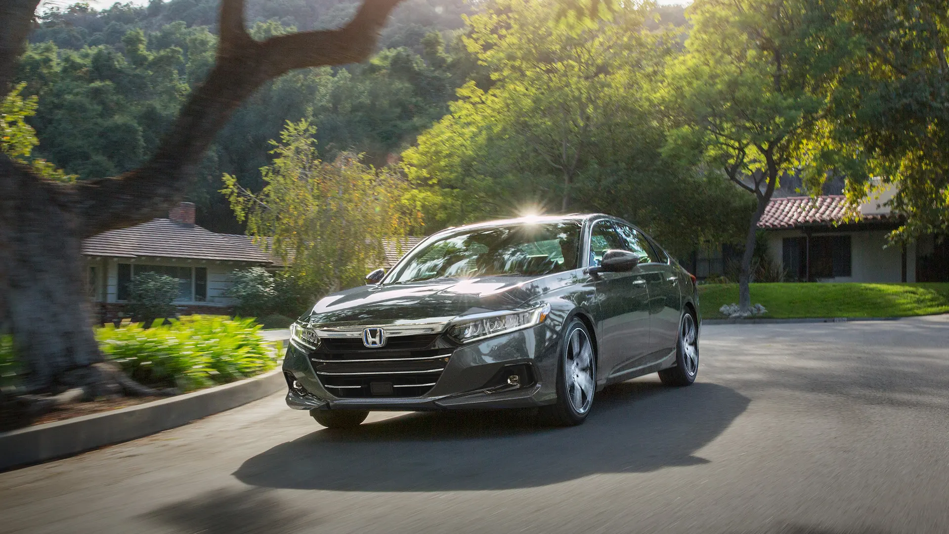 2021 Honda Accord Capability Hybrid Touring shown in Modern Steel Metallic. EV mode standard on Hybrid trims