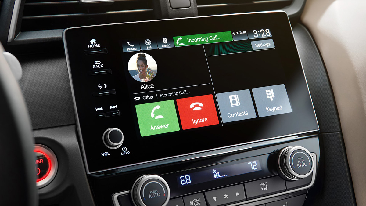 2021 Honda Insight Bluetooth®* HandsFreeLink® detail on Display Audio touch-screen on 2021 Honda Insight Touring with Ivory Leather.