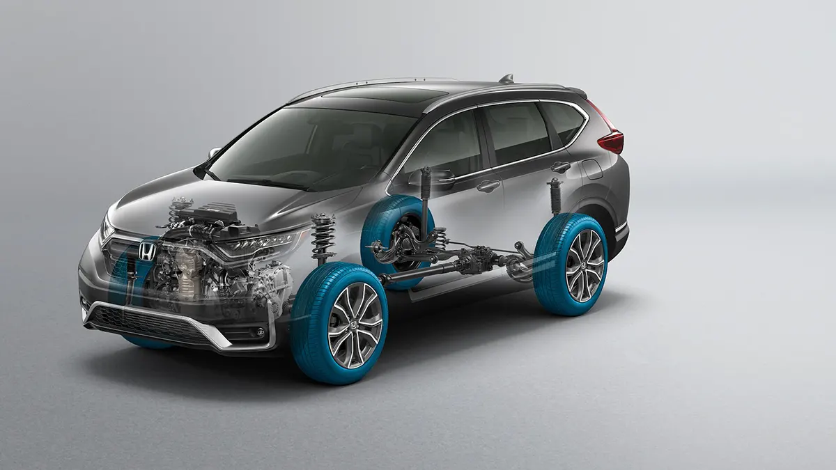 2022 Honda CR-V Hybrid Performance 2022 CR-V Hybrid cutaway showing the AWD system