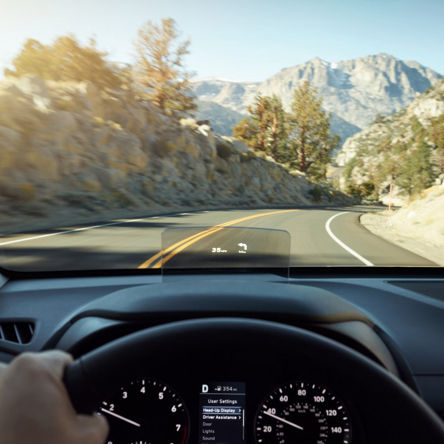 2021 Hyundai Kona - Technology Konda driving with 35mph shown in heads-up display