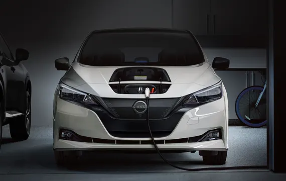 LEAF front view while charging at home in garage