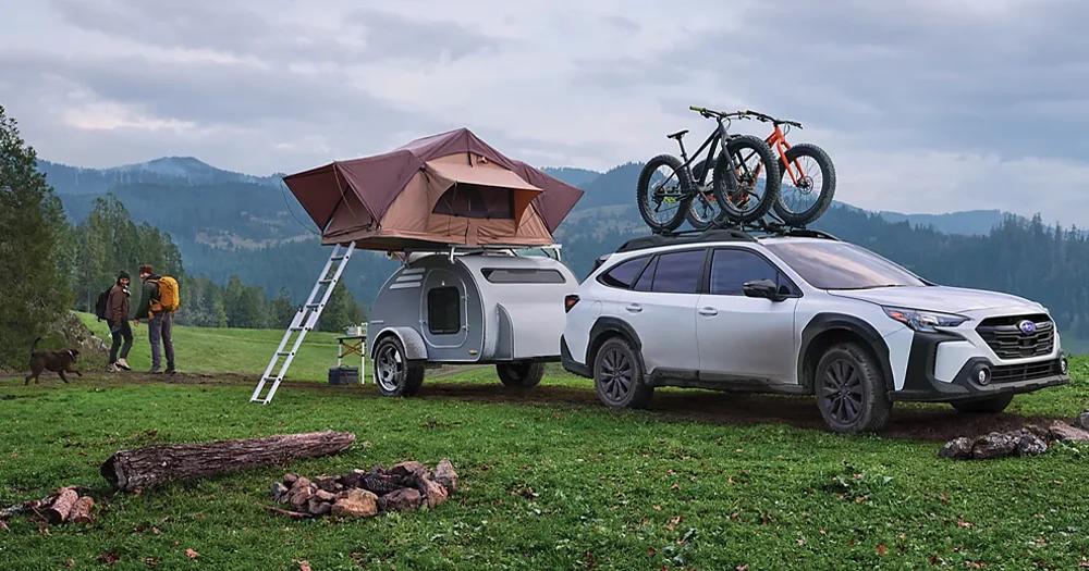 Outback with Trailer and Bikes on Roof