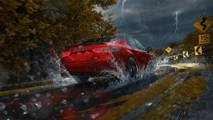 2021 Toyota Camry driving in rainy weather conditions